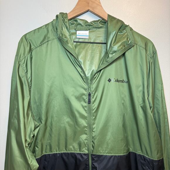 Columbia Center Ridge II Windbreaker Jacket Hooded Green Black Colorblock Large - Picture 2 of 7